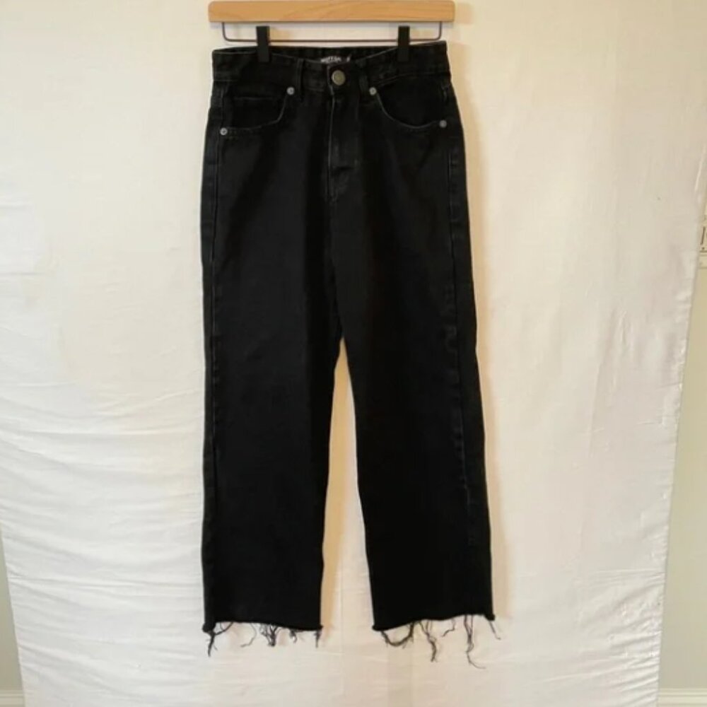 Nasty Gal High Waisted Black Jeans with Fray Size 4
